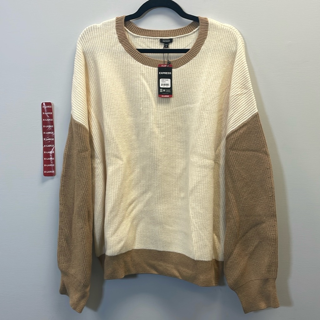 “Express” Size Xl Soft And Cozy Eggnog And Pecan Relaxed Sweater